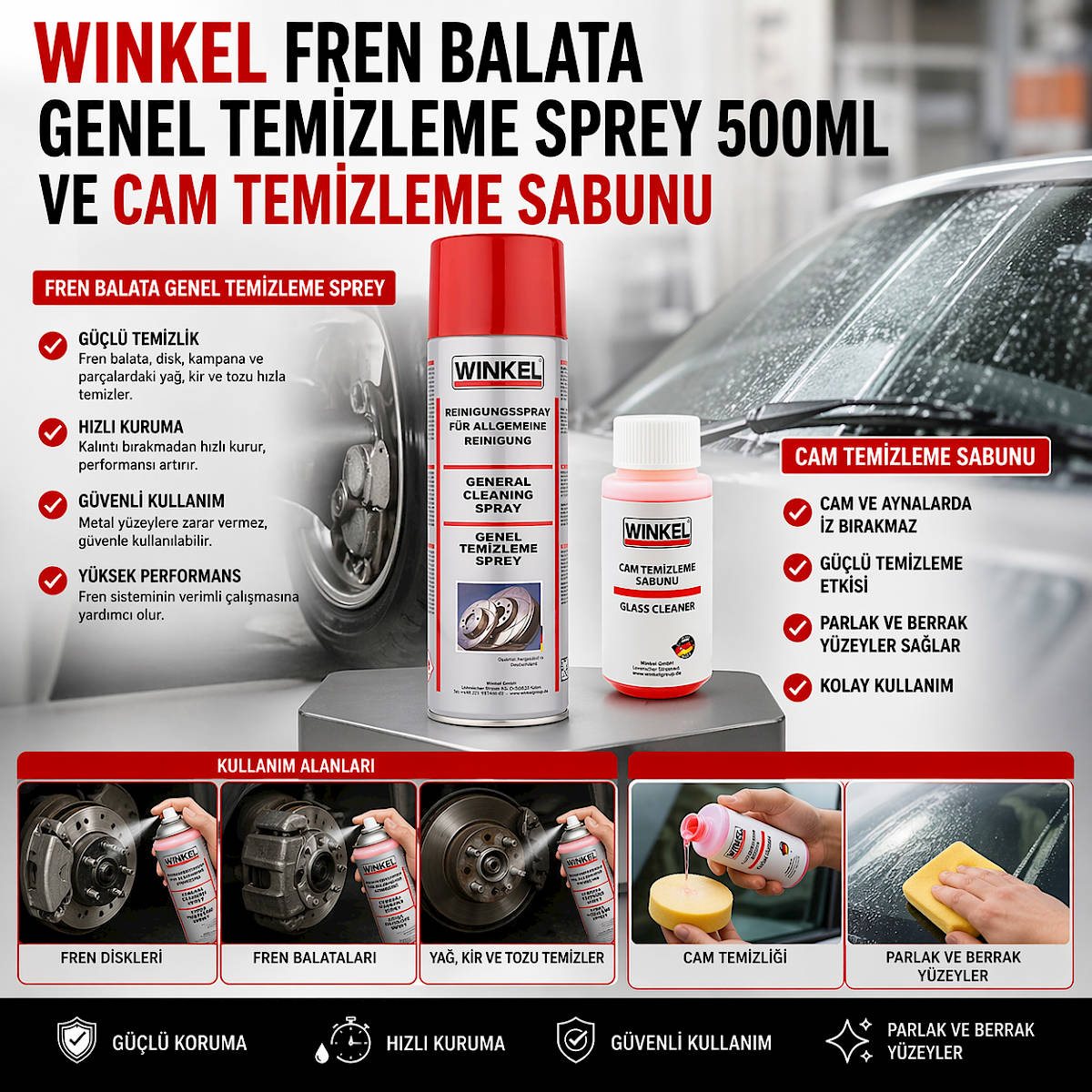 Winkel Balata Spreyi Fren Balata Genel Temizleme Sprey 500 Ml Cam Temizleme Sabunu