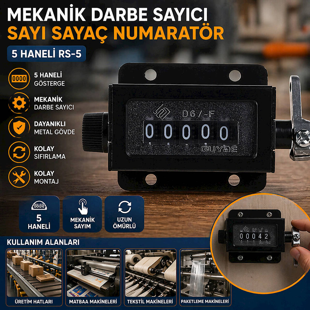 Mekanik Darbe Say�c� Say� Saya� Numarat�r 5 Haneli RS-5