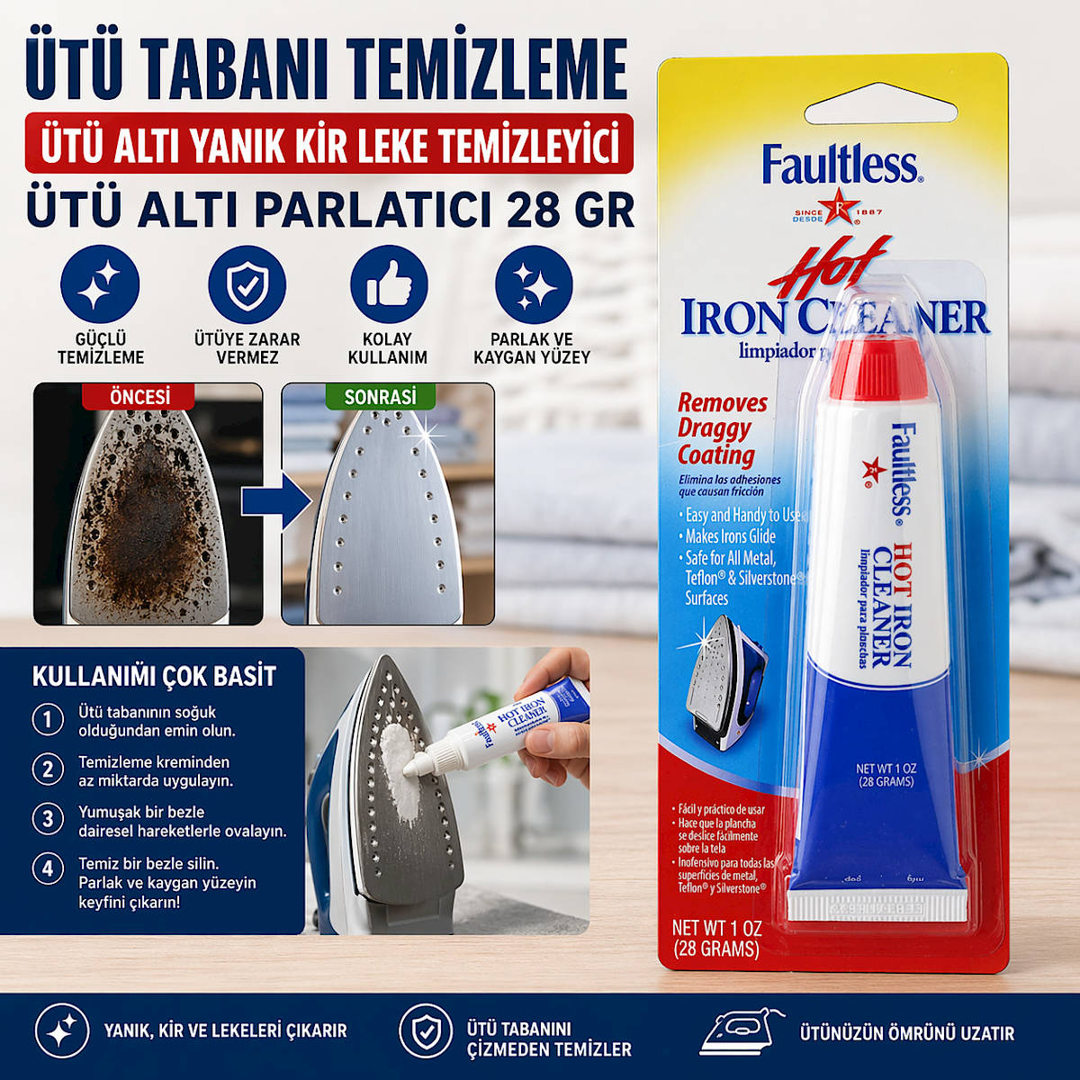 Faultless �t� Taban� Temizleme �t� Alt� Yan�k Kir Leke Temizleyici �t� Alt� Parlat�c� 28 GR 