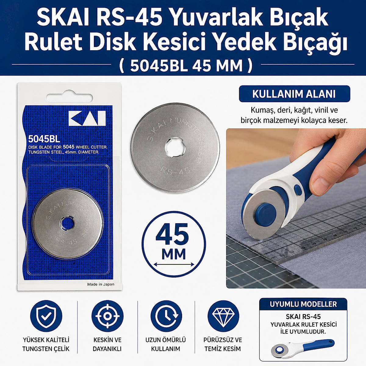 KAI RS-45 Yuvarlak B��ak Rulet Disk Kesici Yedek B��a�� ( 5045BL 45 MM )