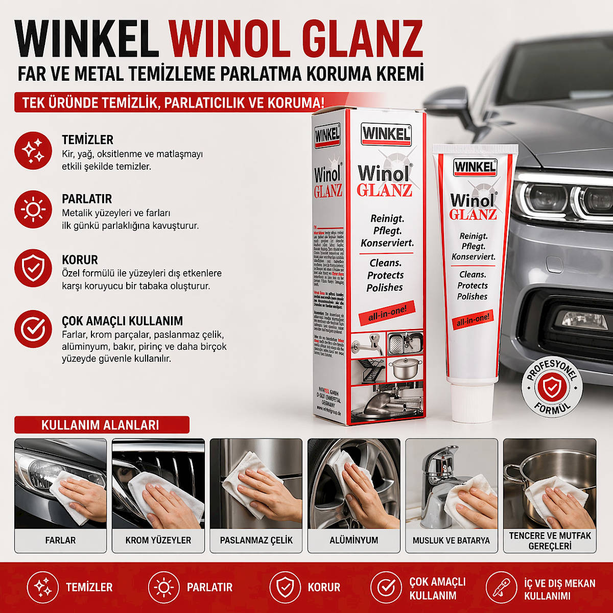Winkel Winol Glanz Far ve Metal Temizleme Parlatma Koruma Kremi 150ML