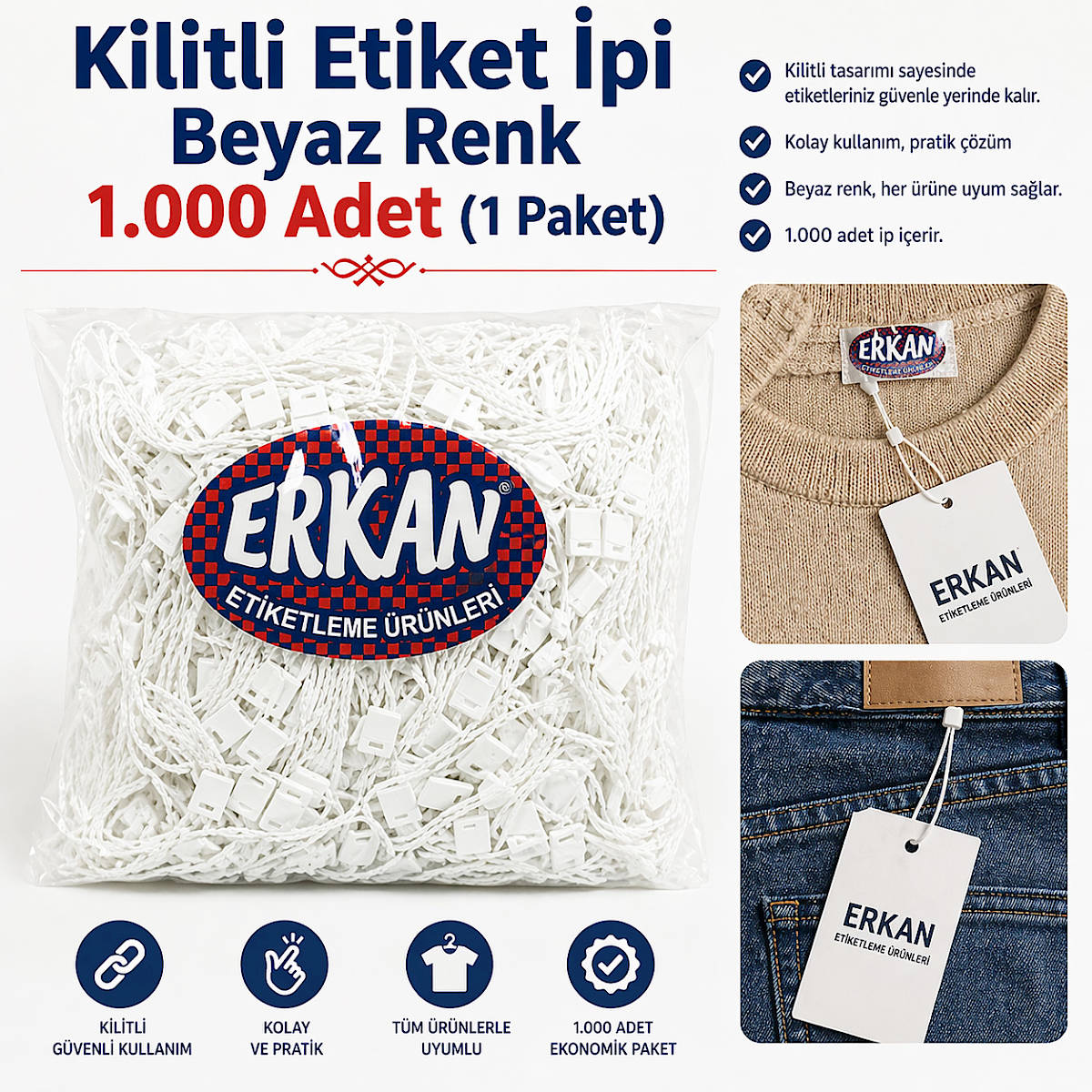 Kilitli Etiket �pi Beyaz Renk 1.000 Adet (1 Paket)