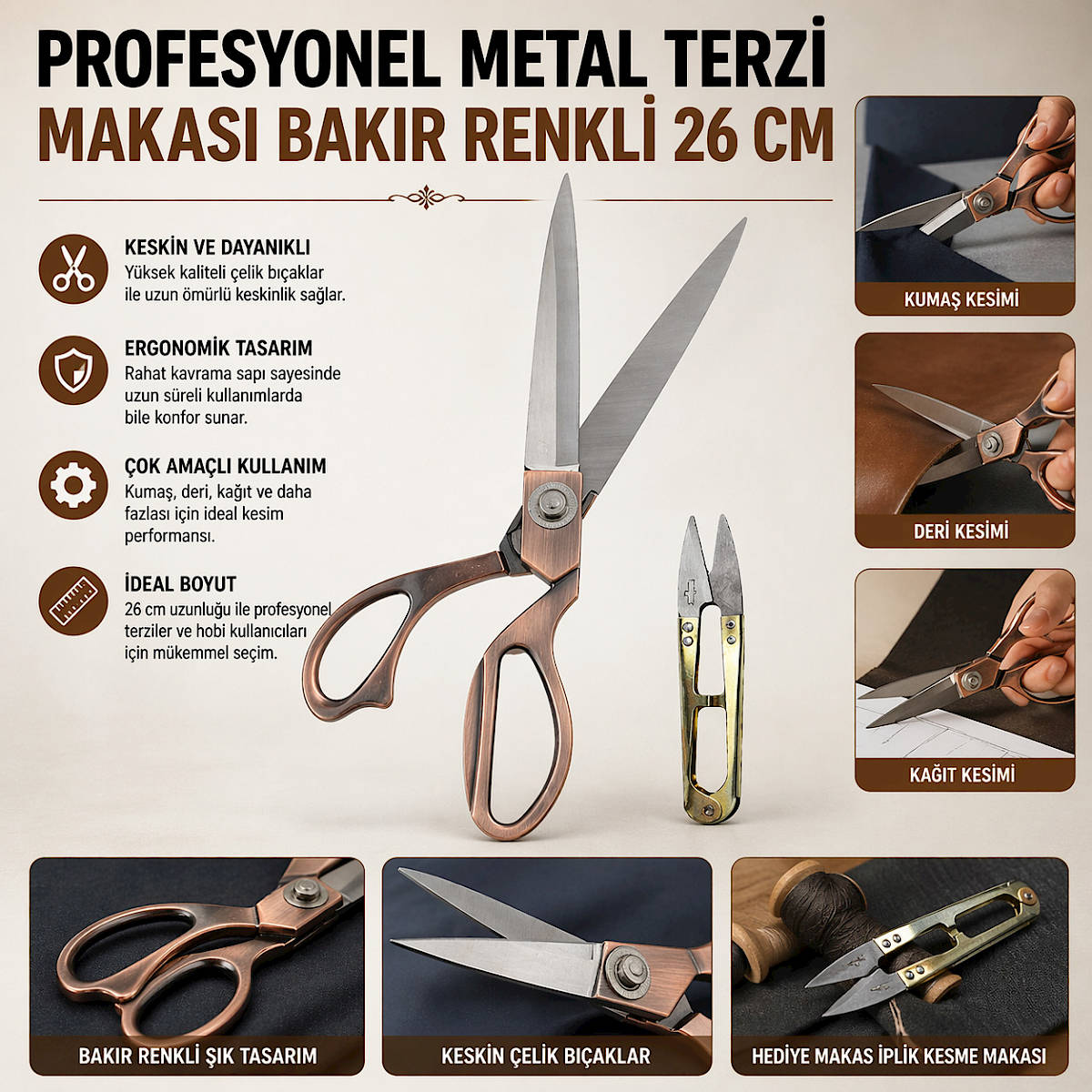 Profesyonel Metal Terzi Makas� Bak�r Renkli 26 CM