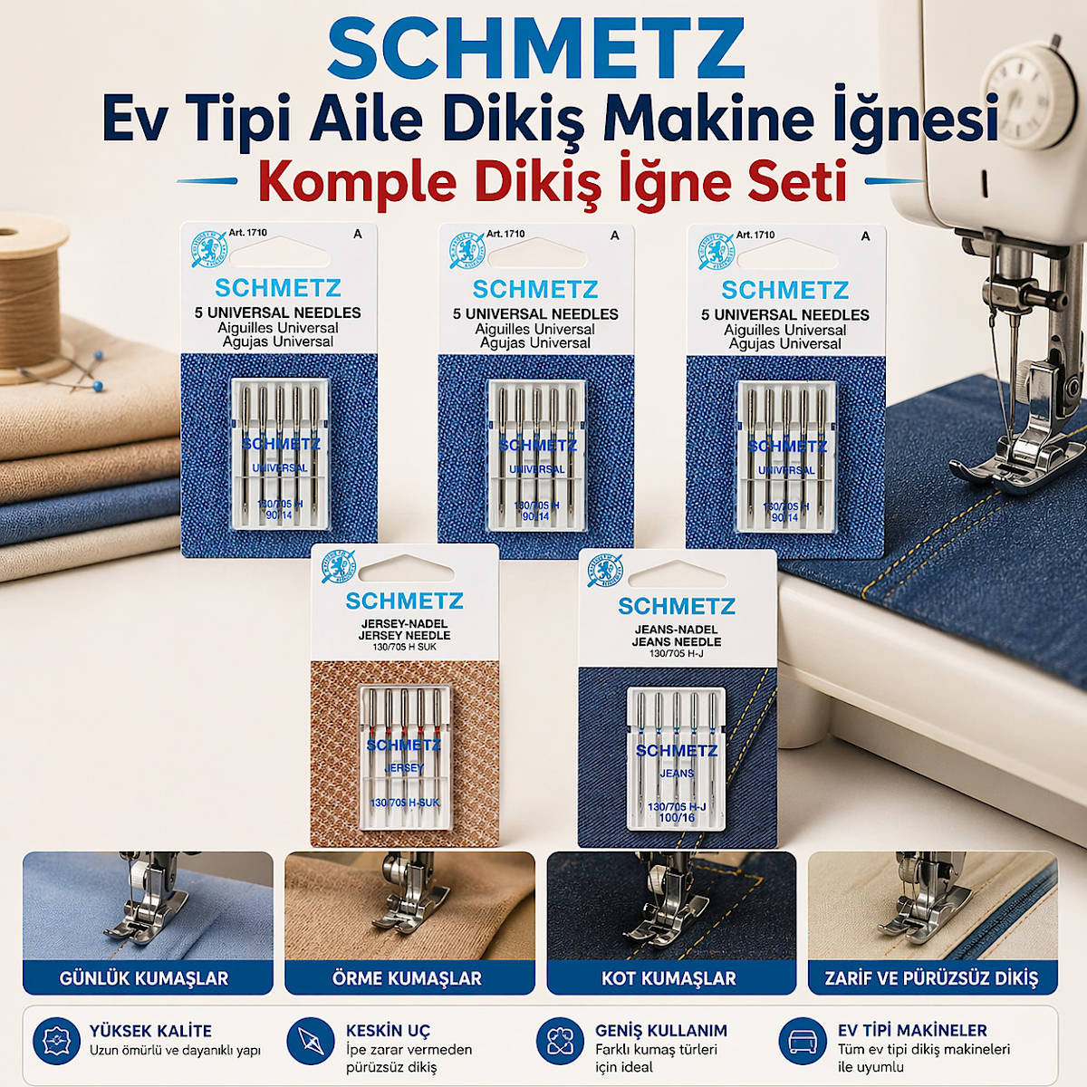 Schmetz Ev Tipi Aile Diki� Makine ��nesi Komple Diki� ��ne Seti