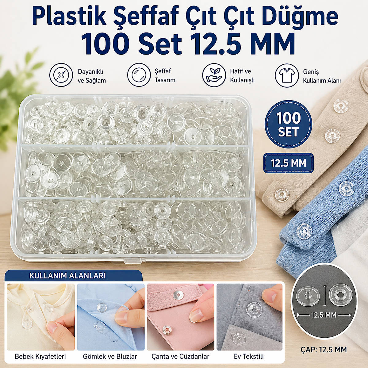 Plastik �effaf ��t ��t D��me 100 Set 12.5 MM