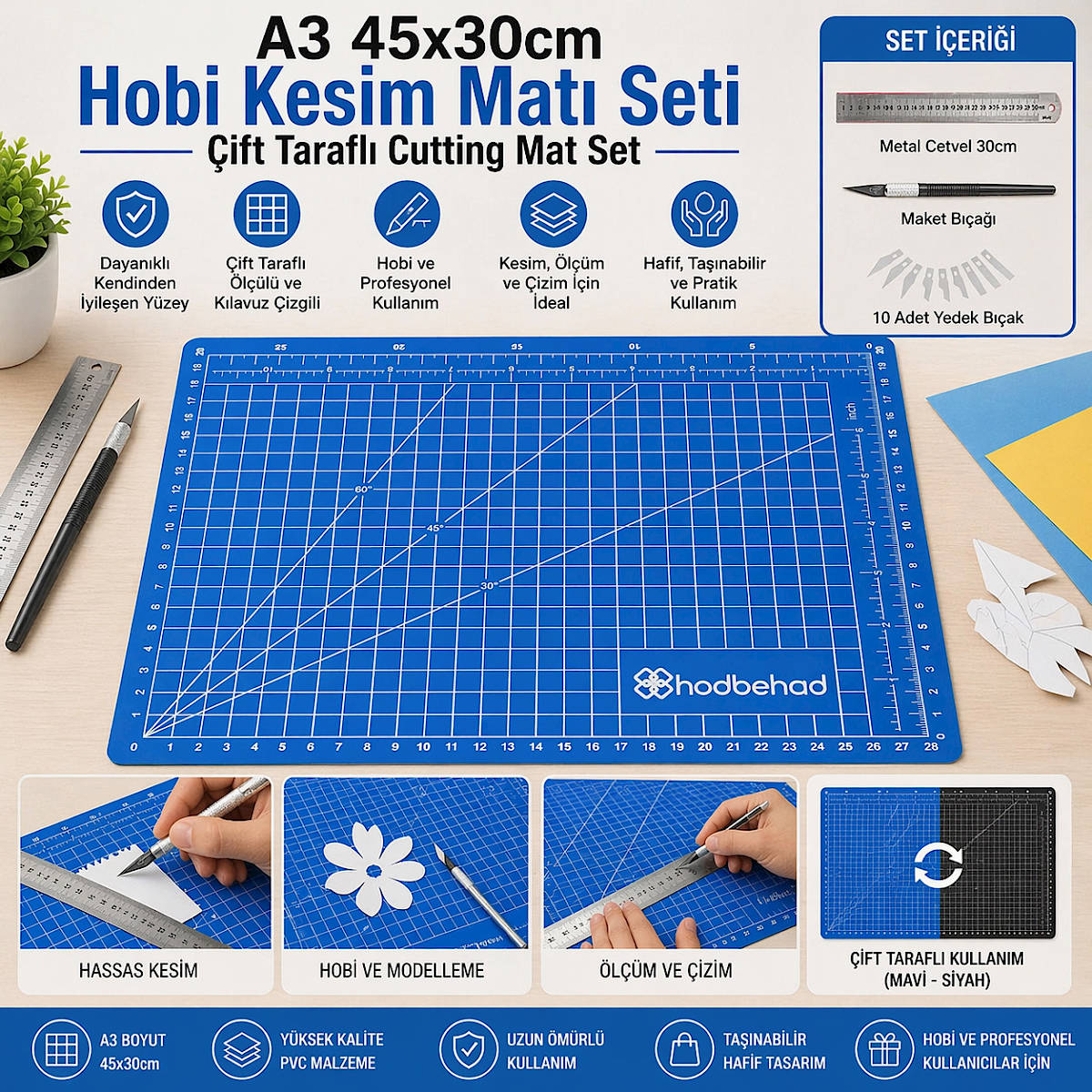 Hodbehod A3 Profesyonel Hobi Kesim Mat� Seti �ift Tarafl� Cutting Mat Set