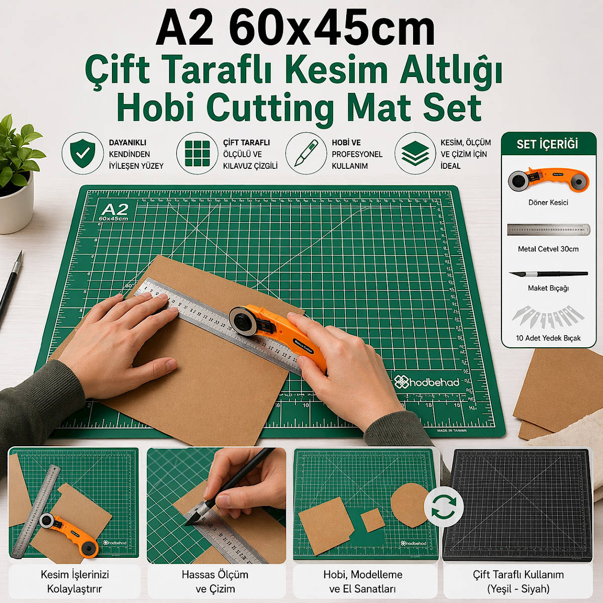 A2 60x45cm �ift Tarafl� Kesim Altl��� Hobi Cutting Mat Set