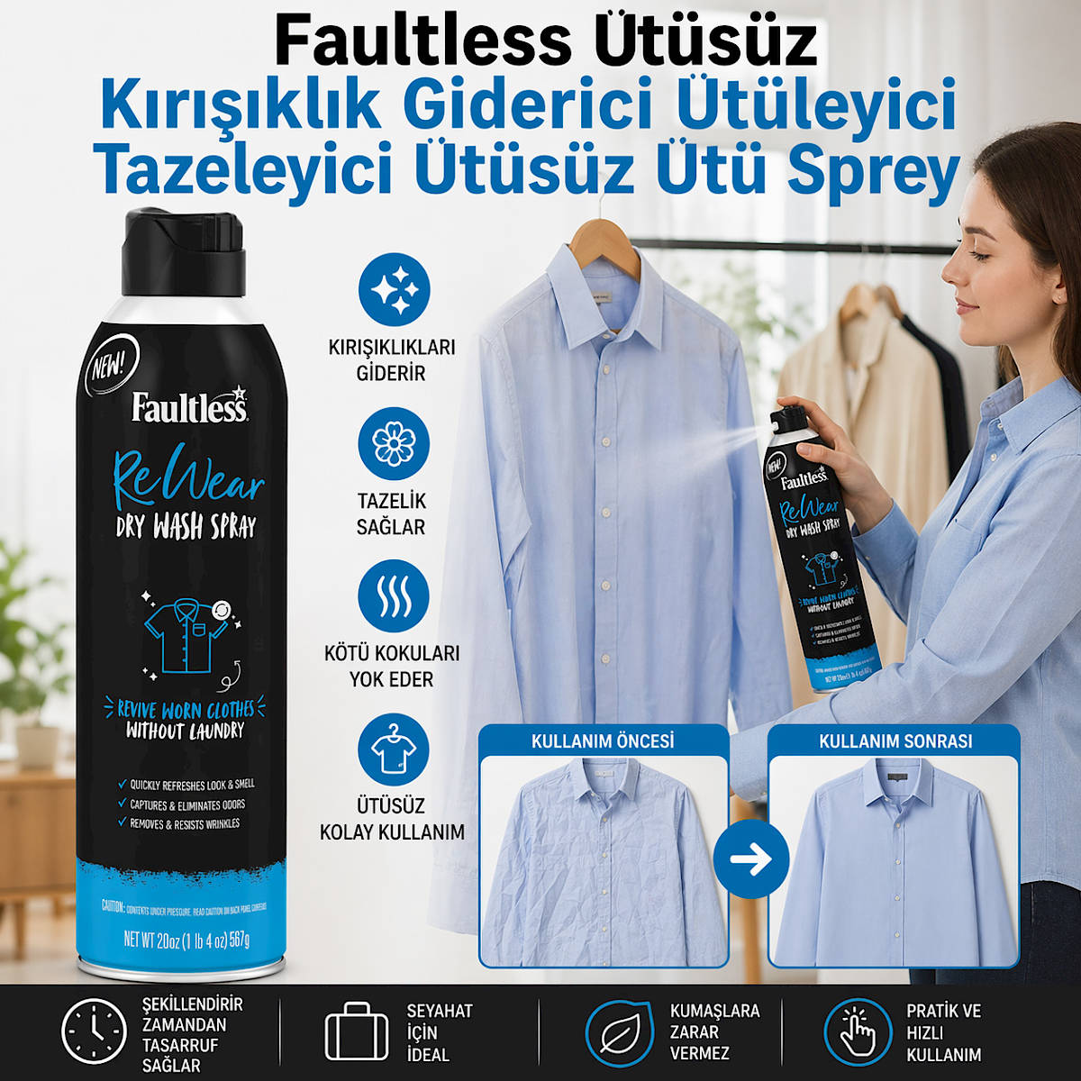 Faultless �t�s�z K�r���kl�k Giderici �t�leyici Tazeleyici Sprey 