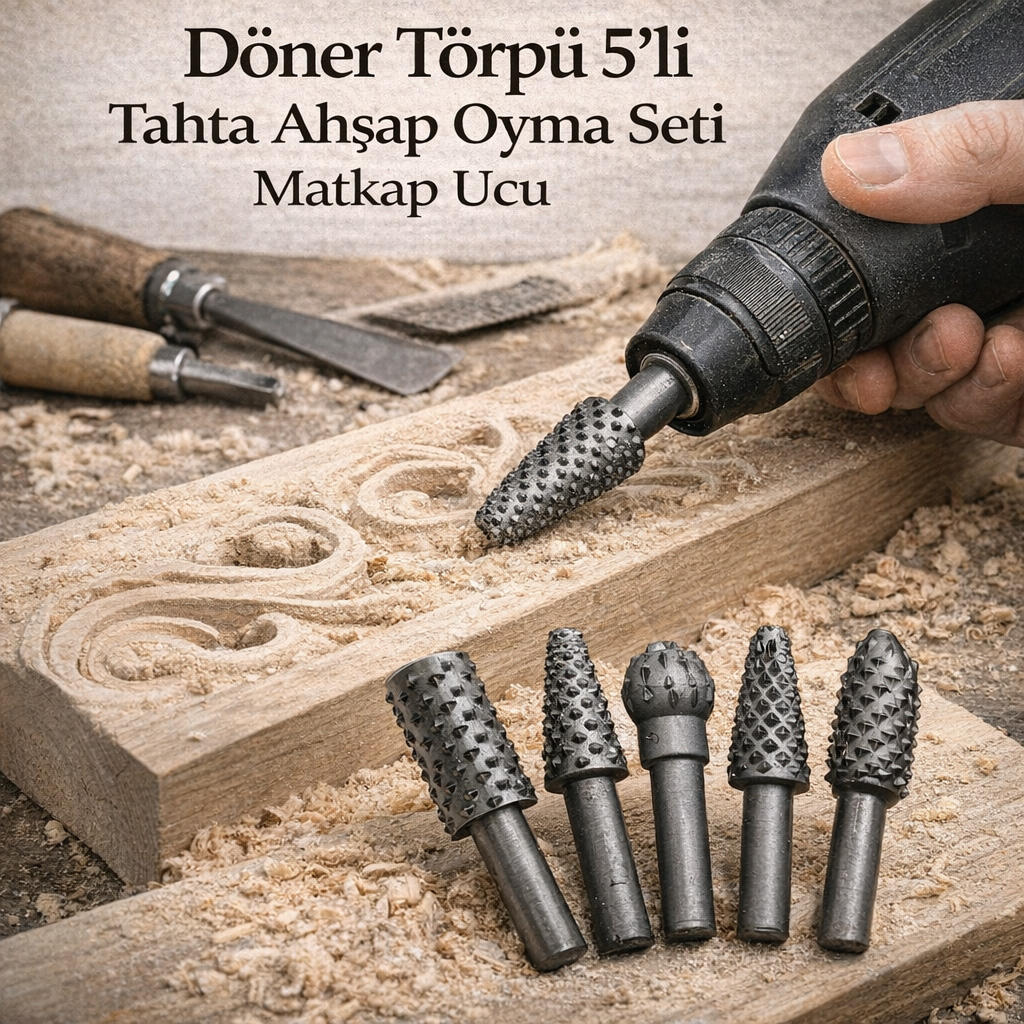 D�ner T�rp� 5\'li Tahta Ah�ap Oyma Seti Matkap Ucu