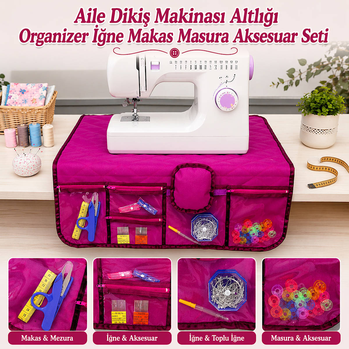 Ev Tipi Aile Diki� Makinas� Altl�k Organizer D�zenleyici ��ne Masura Makas Aksesuar Seti 