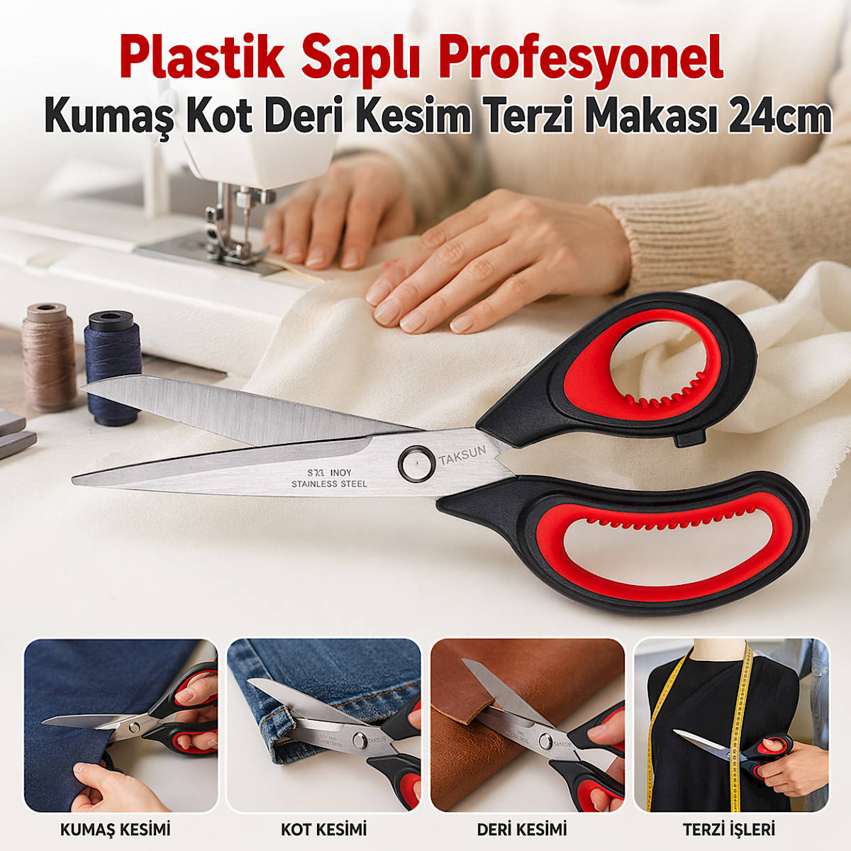 Plastik Sapl� Profesyonel Kuma� Kot Deri Kesim Terzi Makas� 24cm