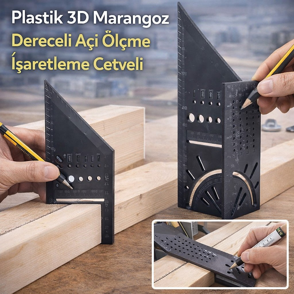 Plastik 3D Marangoz Ah�ap �al��ma Cetveli Derece A�� �l�me ��aretleme Cetvel
