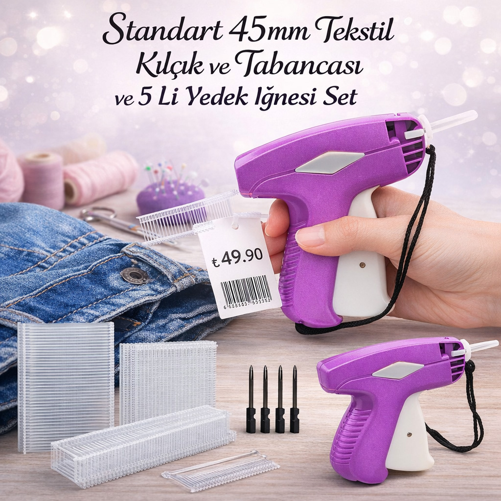 Standart 45mmTekstil K�l��k ve Tabancas� ve 5 Li Yedek I�nesi Set
