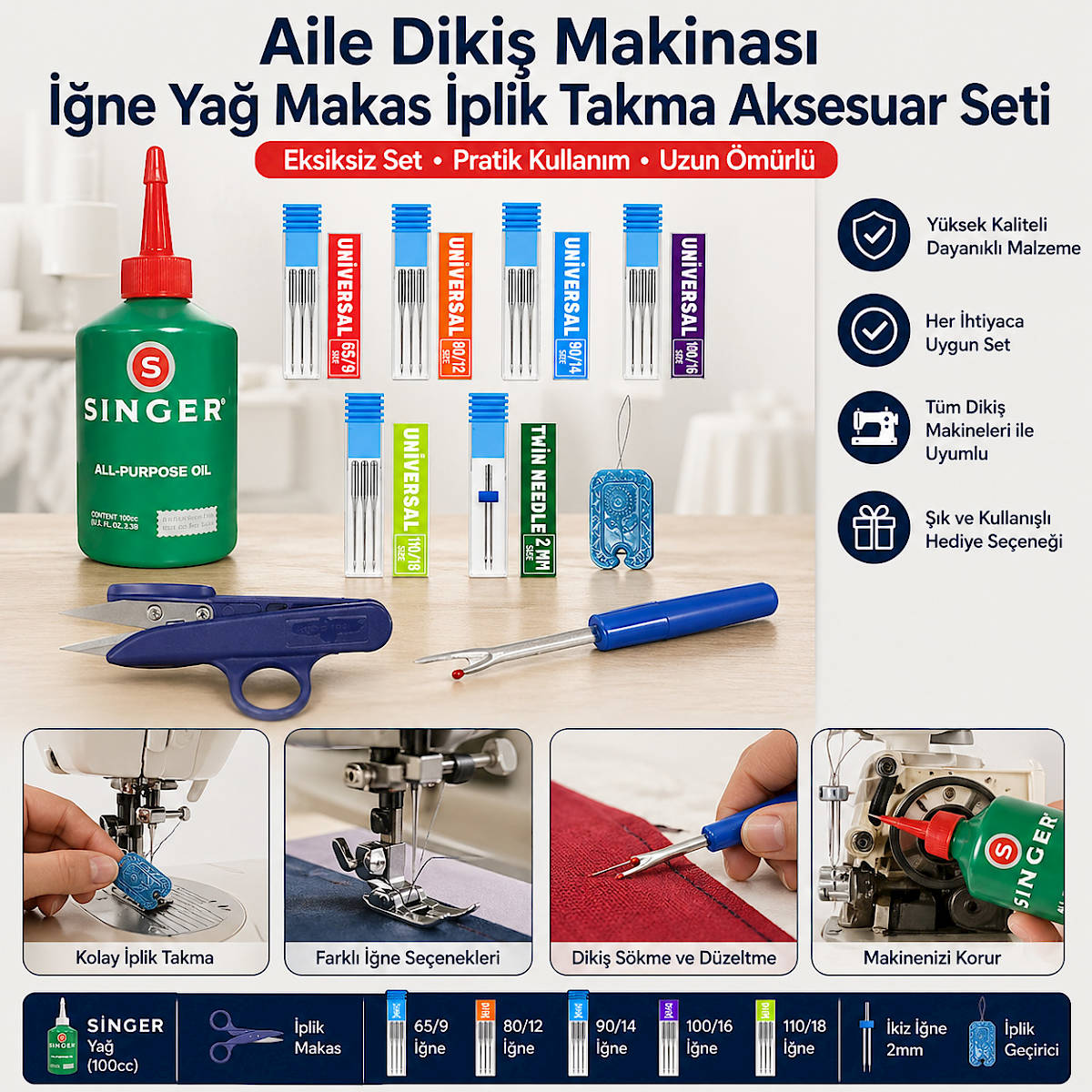 Ev Tipi Aile Diki� Makinas� ��ne Ya� Makas �plik Takma Aksesuar Seti 