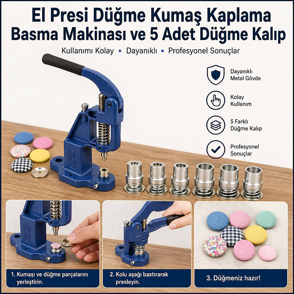 El Presi D��me Kuma� Kaplama Basma Makinas� ve 5 Adet D��me Kal�p