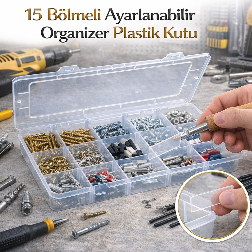 15 B�lmeli Ayarlanabilir Organizer Plastik Kutu