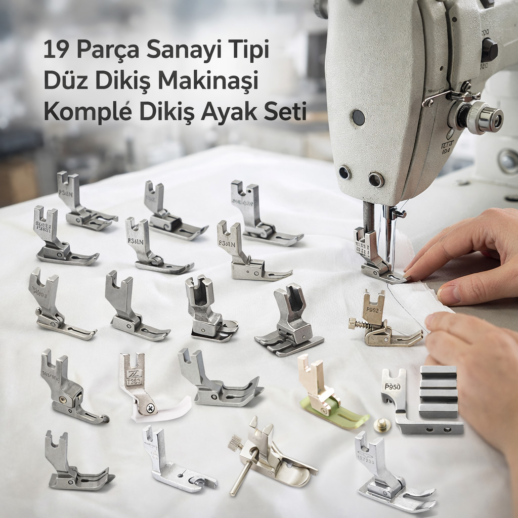 19 Par�a Sanayi Tipi D�z Diki� Makinas� Komple Diki� Ayak Seti