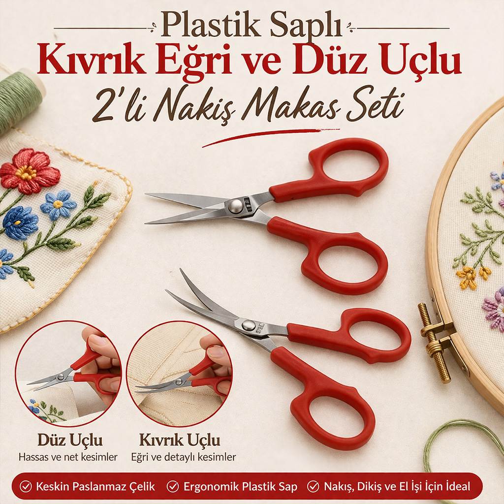 Plastik Sapl� K�vr�k E�ri ve D�z U�lu 2 li Nak�� Makas Seti