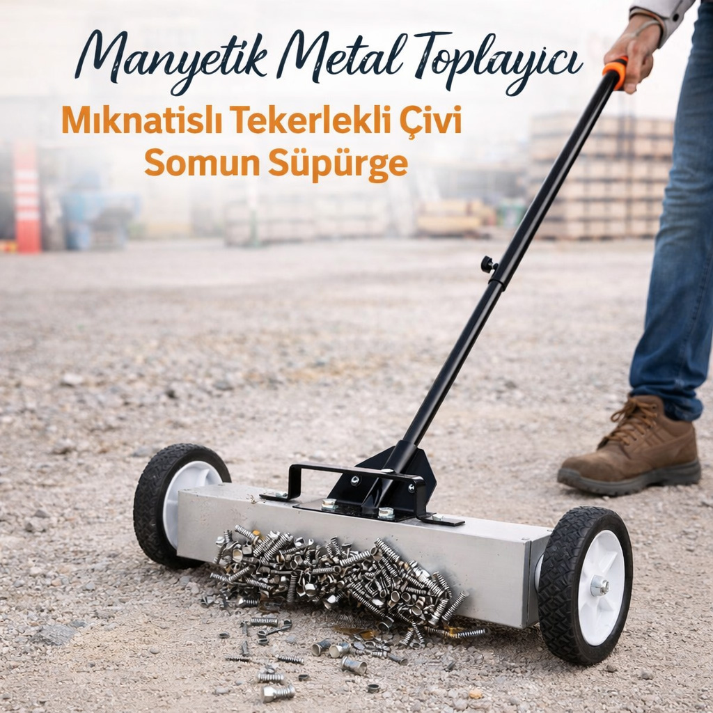 Manyetik Metal Toplay�c� M�knat�sl� Tekerlekli �ivi Somun S�p�rge