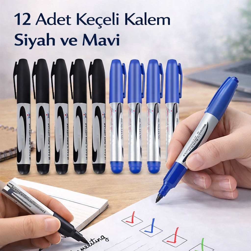 12 Adet Market Koli Kalemi Ke�eli Kalem Siyah Mavi 6 MAV�-6 S�YAH