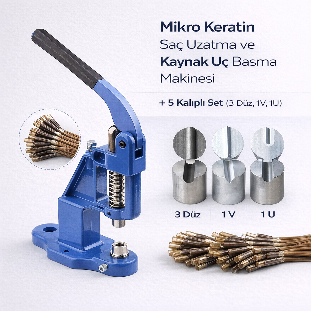Mikro Keratin Sa� Uzatma ve Kaynak U� Basma Makinesi + 5 Kal�pl� Set