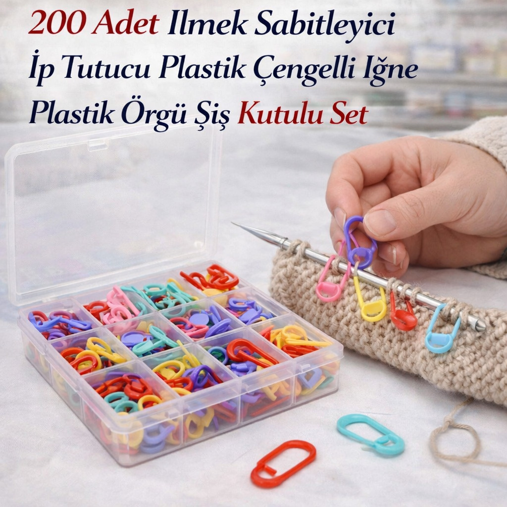 200 Adet Ilmek Sabitleyici Ip Tutucu Plastik �engelli I�ne Plastik �rg� �i� Kutulu Set