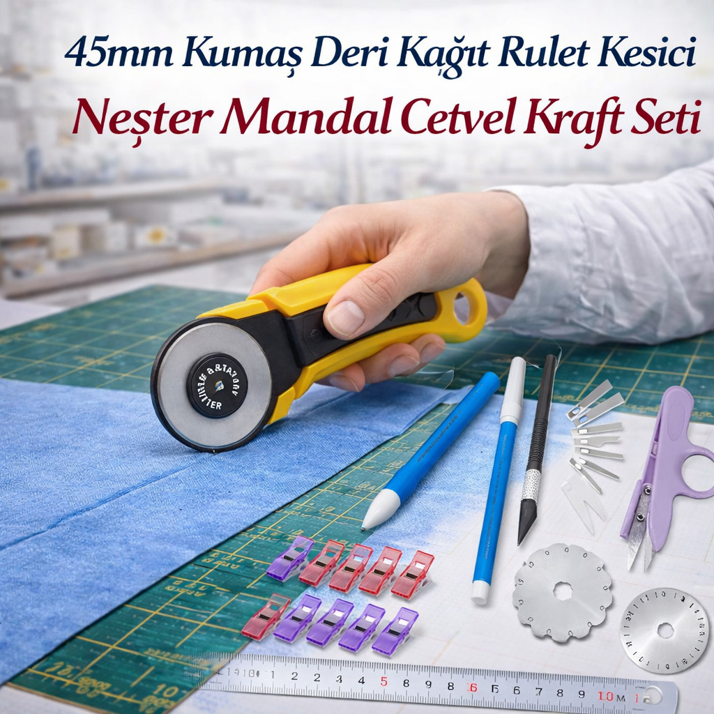 45mm Kuma� Deri Ka��t Rulet Kesici Ne�ter Mandal Cetvel Kraft Seti