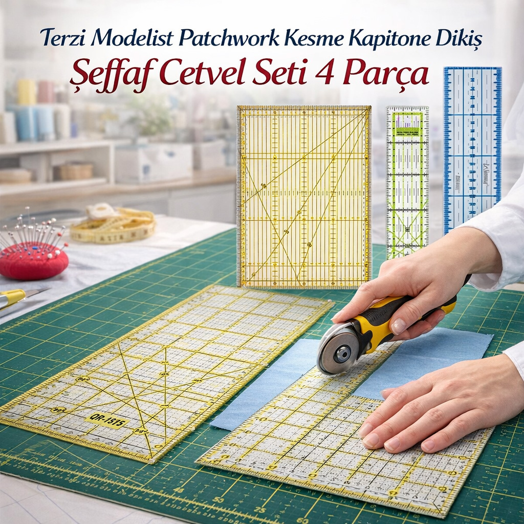 Terzi Modelist Patchwork Kesme Kapitone Diki� �effaf Cetvel Seti 4 Par�a