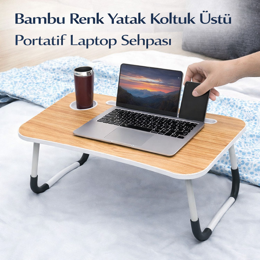 Bambu Renk Yatak Koltuk �st� Portatif Laptop Sehpas�