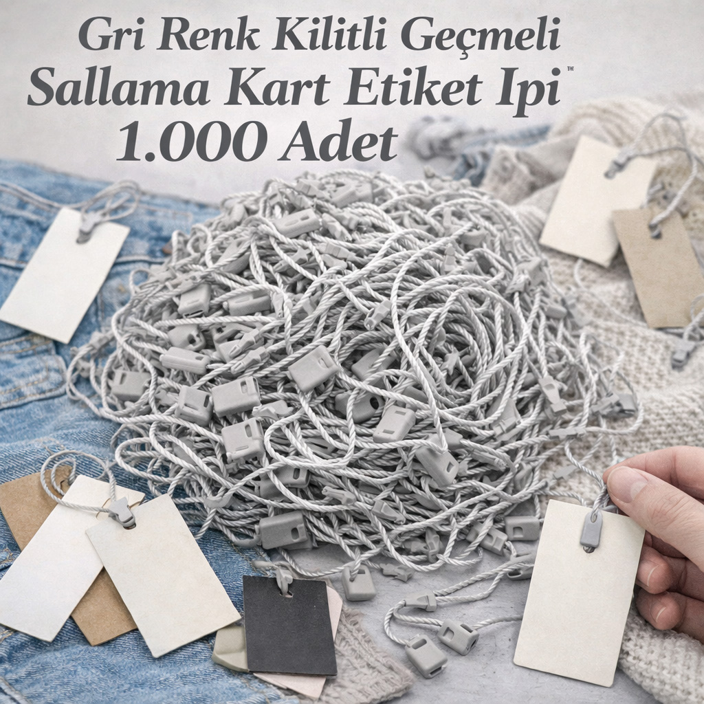Gri Renk Kilitli Ge�meli Sallama Kart Etiket Ipi 1.000 Adet