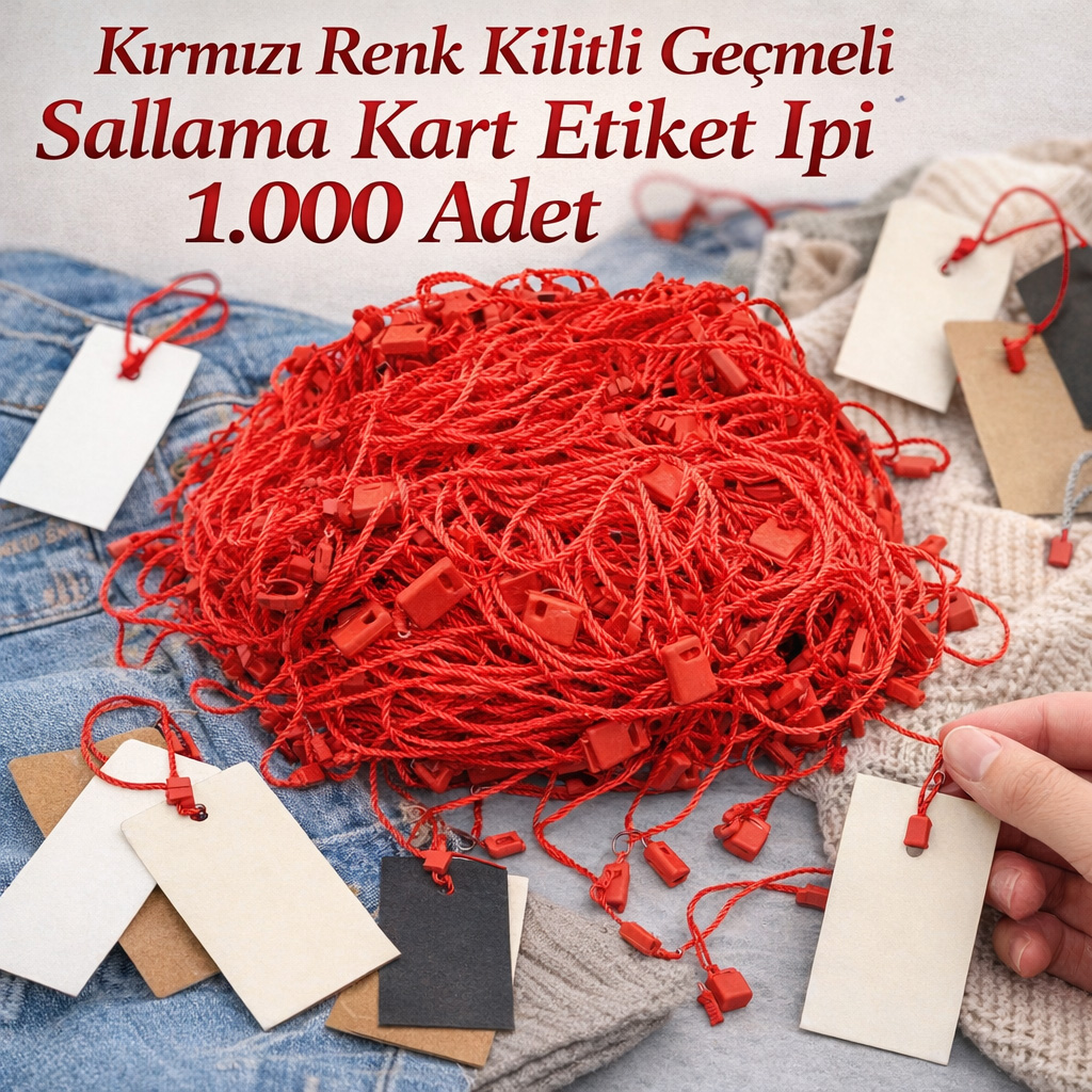 K�rm�z� Renk Kilitli Ge�meli Sallama Kart Etiket Ipi 1.000 Adet