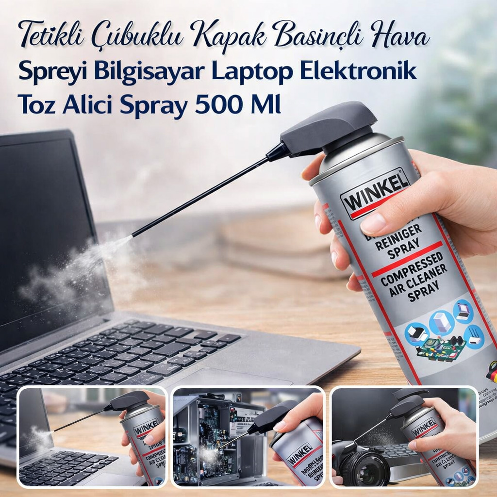 Tetikli �ubuklu Kapak Bas�n�l� Hava Spreyi Bilgisayar Laptop Elektronik Toz Al�c� Spray 500 Ml