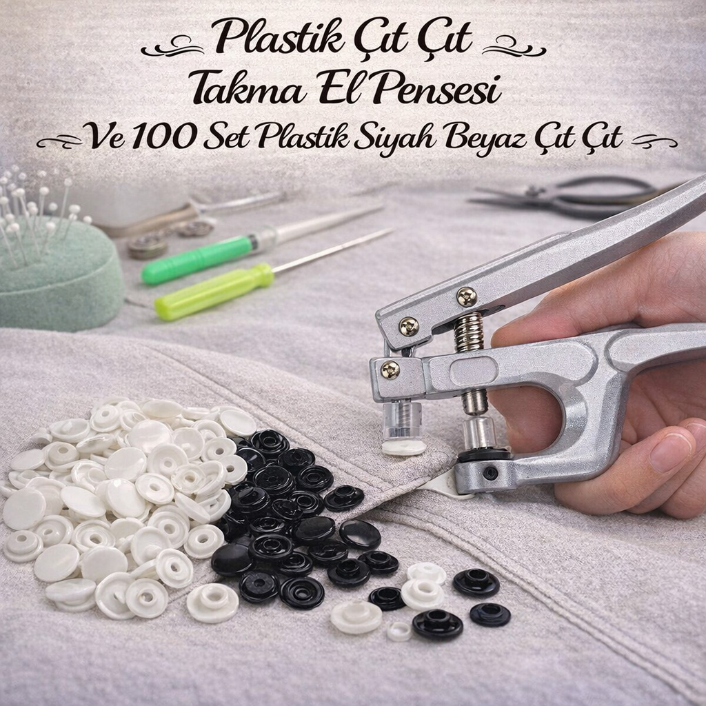 Plastik ��t ��t Takma El Pensesi Ve 100 Set Plastik Siyah Beyaz ��t ��t