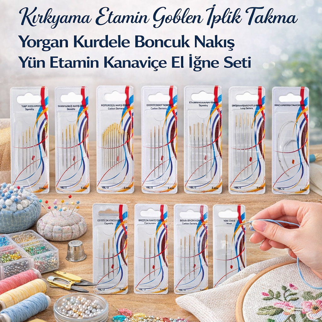 K�rkyama Etamin Goblen Iplik Takma Yorgan Kurdele Boncuk Nak�� Y�n Etamin Kanavi�e El I�ne Set