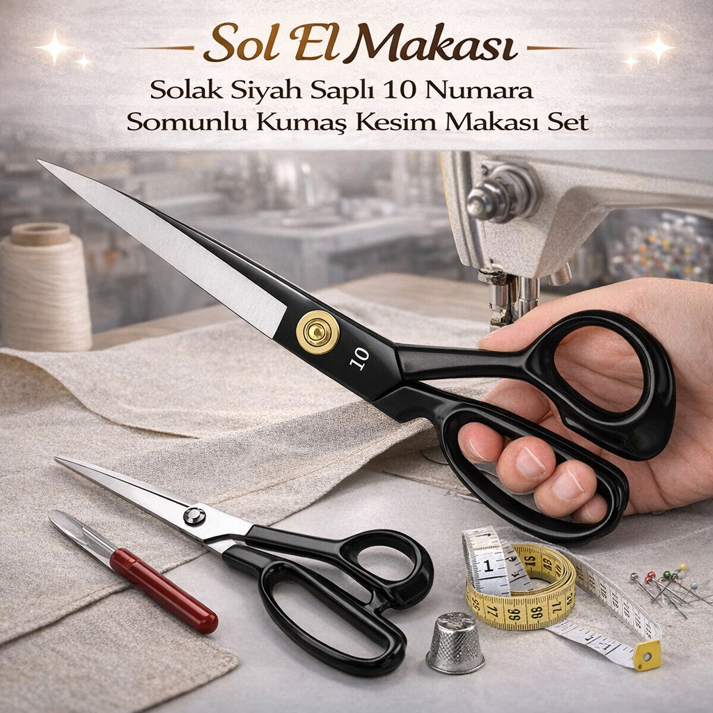 Sol El Makas� Solak Siyah Sapl� 10 Numara Somunlu Kuma� Kesim Makas� Set