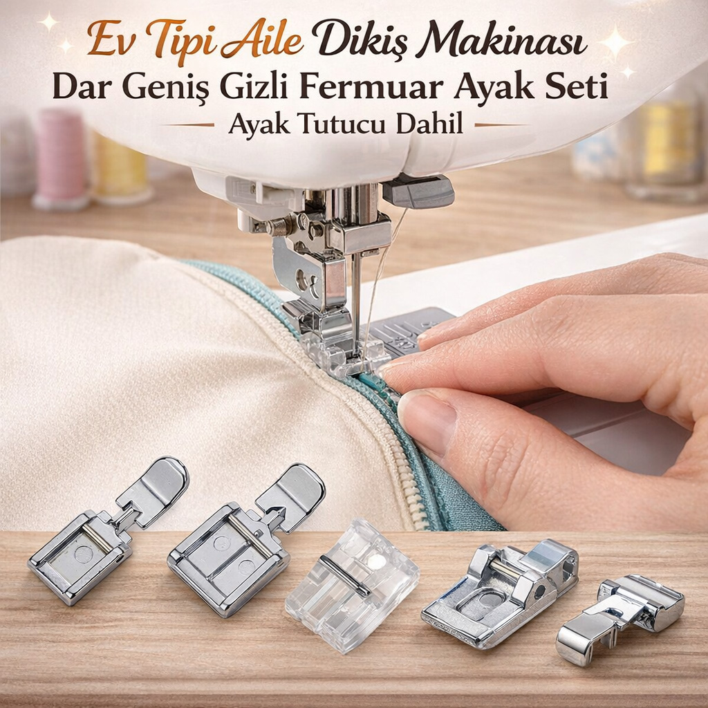 Ev Tipi Aile Diki� Makinas� Dar Geni� Gizli Fermuar Ayak Seti Ayak Tutucu Dahil