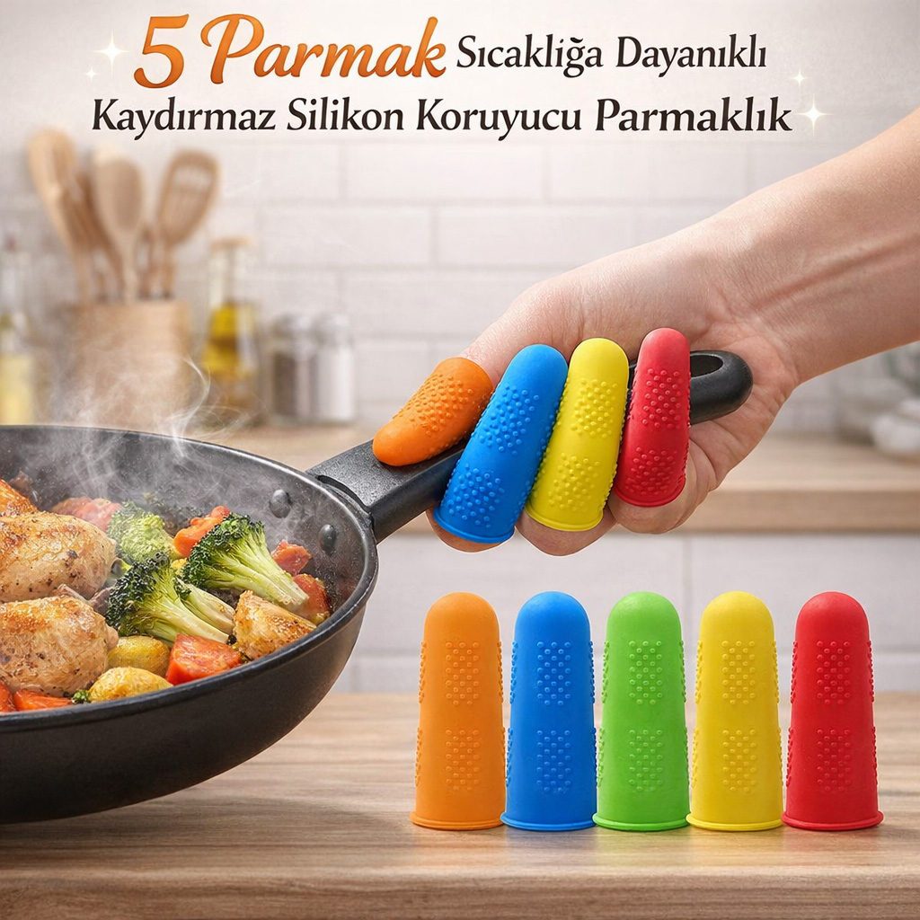 5 Parmak S�cakl��a Dayan�kl� Kayd�rmaz Silikon Koruyucu Parmakl�k