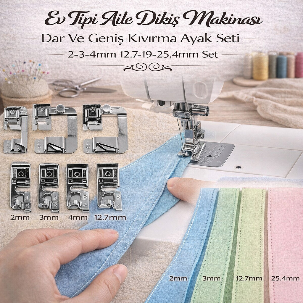 Ev Tipi Aile Diki� Makinas� Dar Ve Geni� K�v�rma Ayak Seti 2-3-4mm 12.7-19-25.4mm Set
