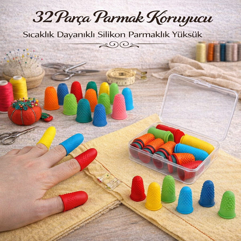 32 Parça Parmak Koruyucu Sıcaklık Dayanıklı Silikon Parmaklık Yüksük