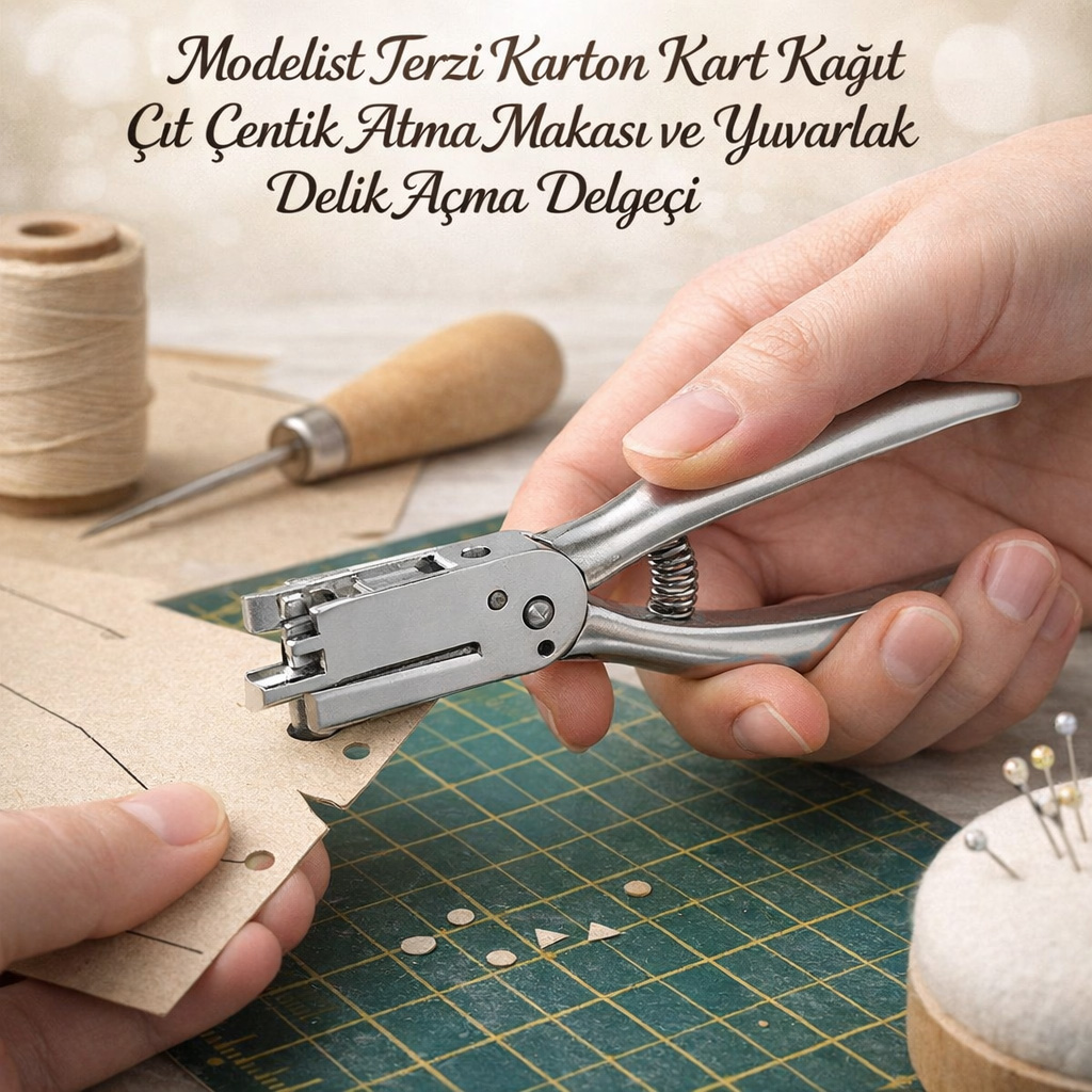 Modelist Terzi Karton Kart Ka��t ��t �entik Atma Makas� ve Yuvarlak Delik A�ma Delge�i