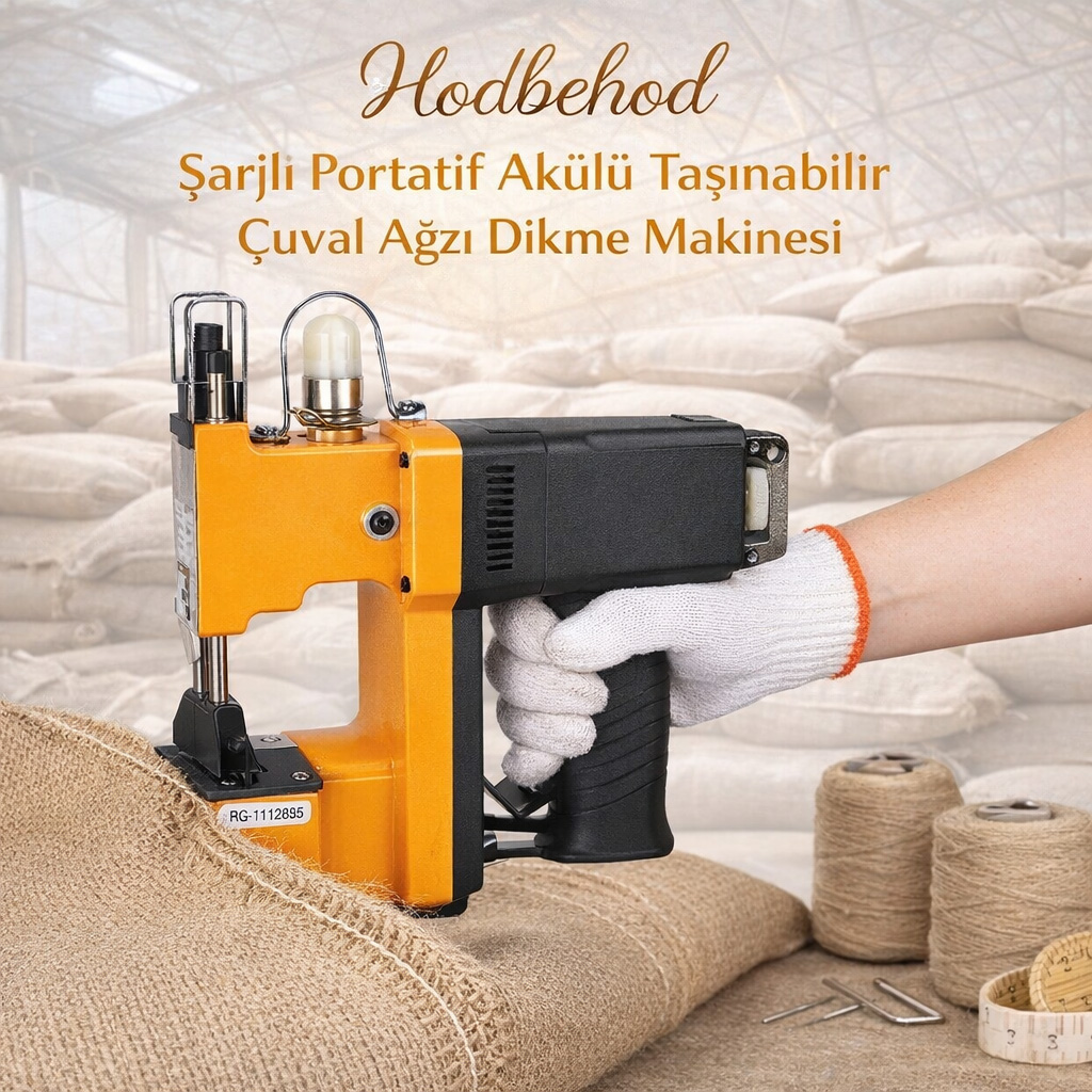 Hodbehod �arjl� Portatif Ak�l� Ta��nabilir �uval A�z� Dikme Makinesi