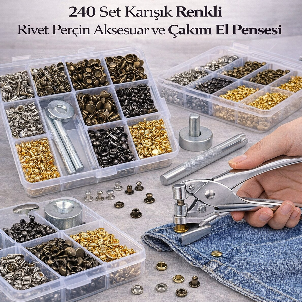240 Set Kar���k Renkli Rivet Per�in Aksesuar ve �ak�m El Pensesi