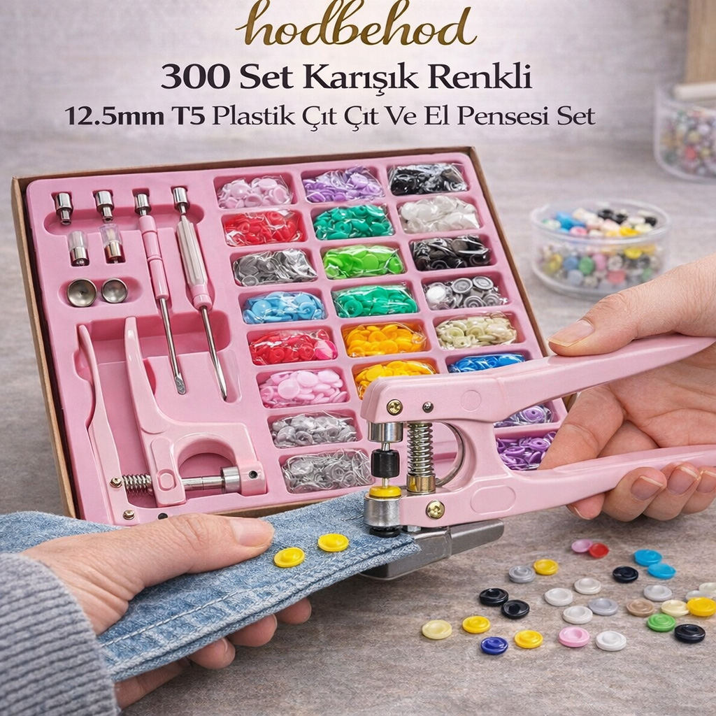hodbehod 300 Set Kar���k Renkli 12.5mm T5 Plastik ��t ��t Ve El Pensesi Set