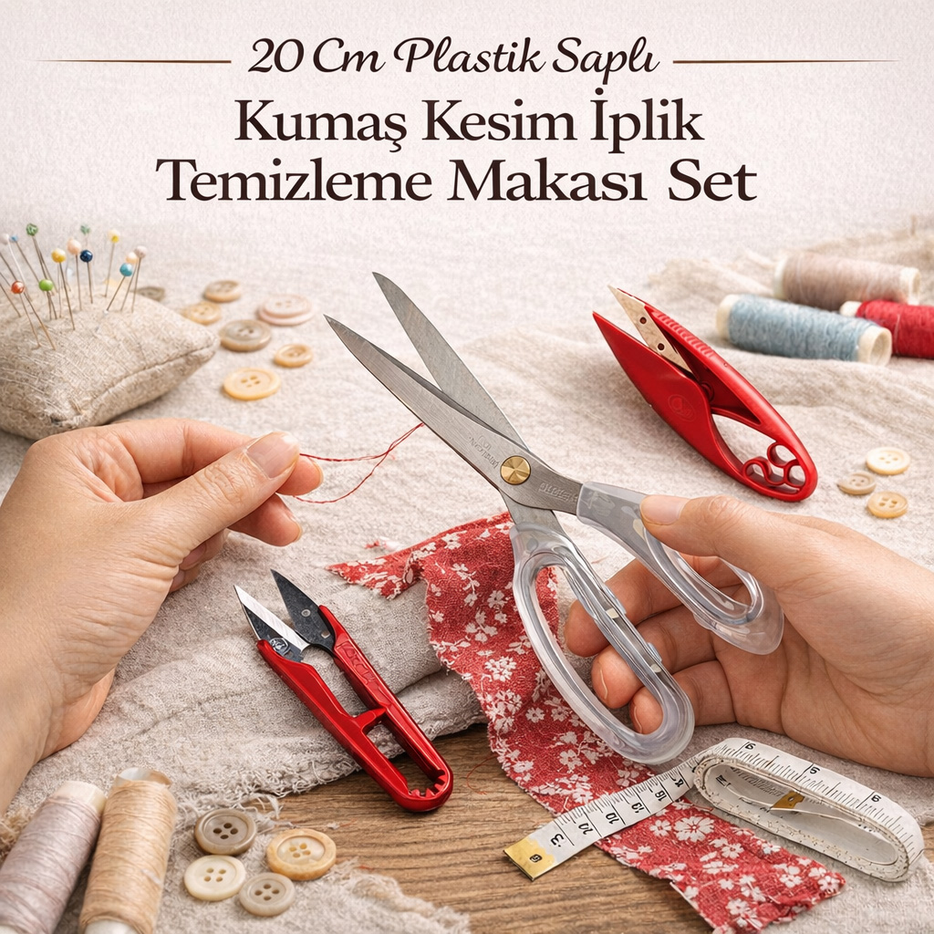 20 Cm Plastik Sapl� Kuma� Kesim �plik Temizleme Makas� Set