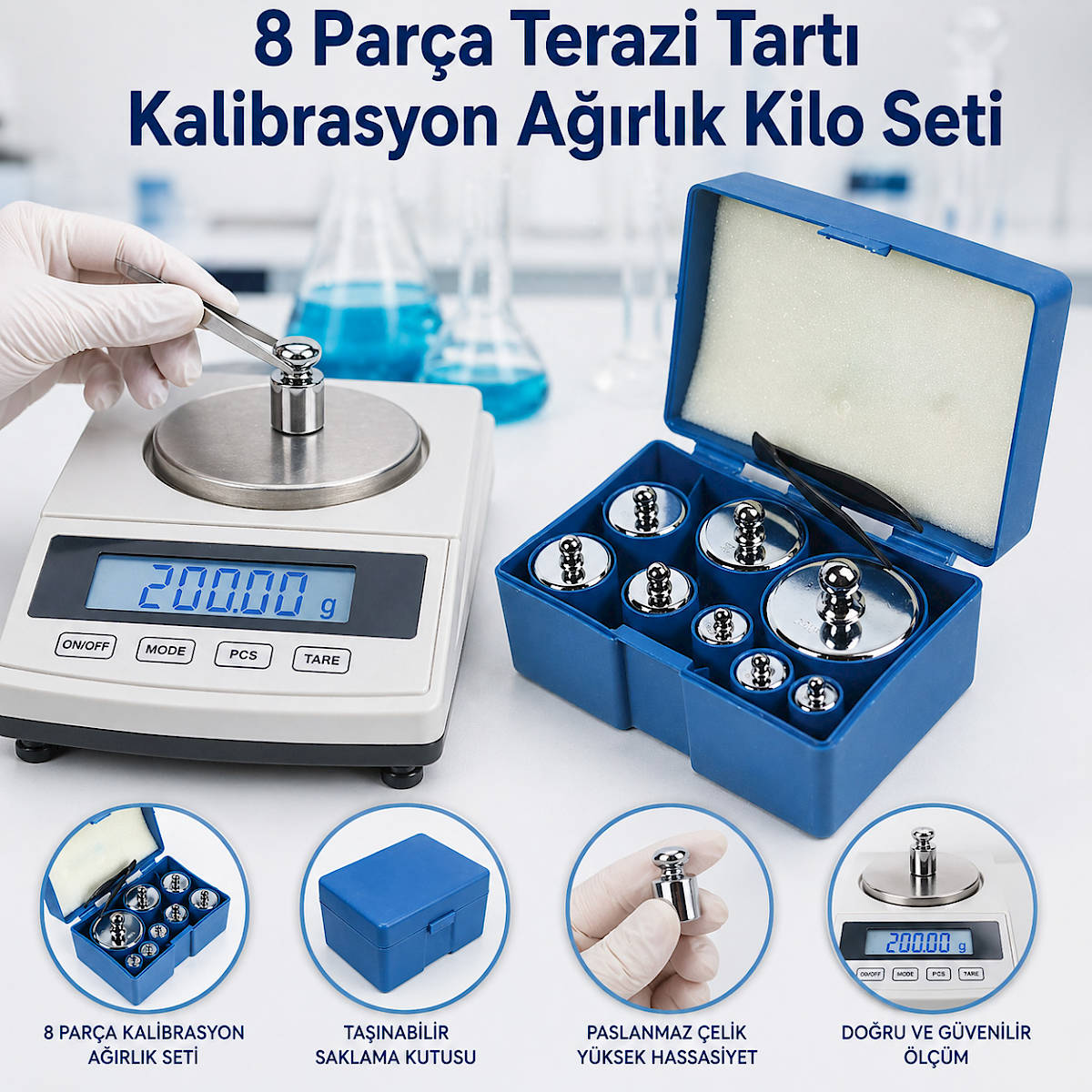 8 Par�a Terazi Tart� Kalibrasyon A��rl�k Kilo Seti