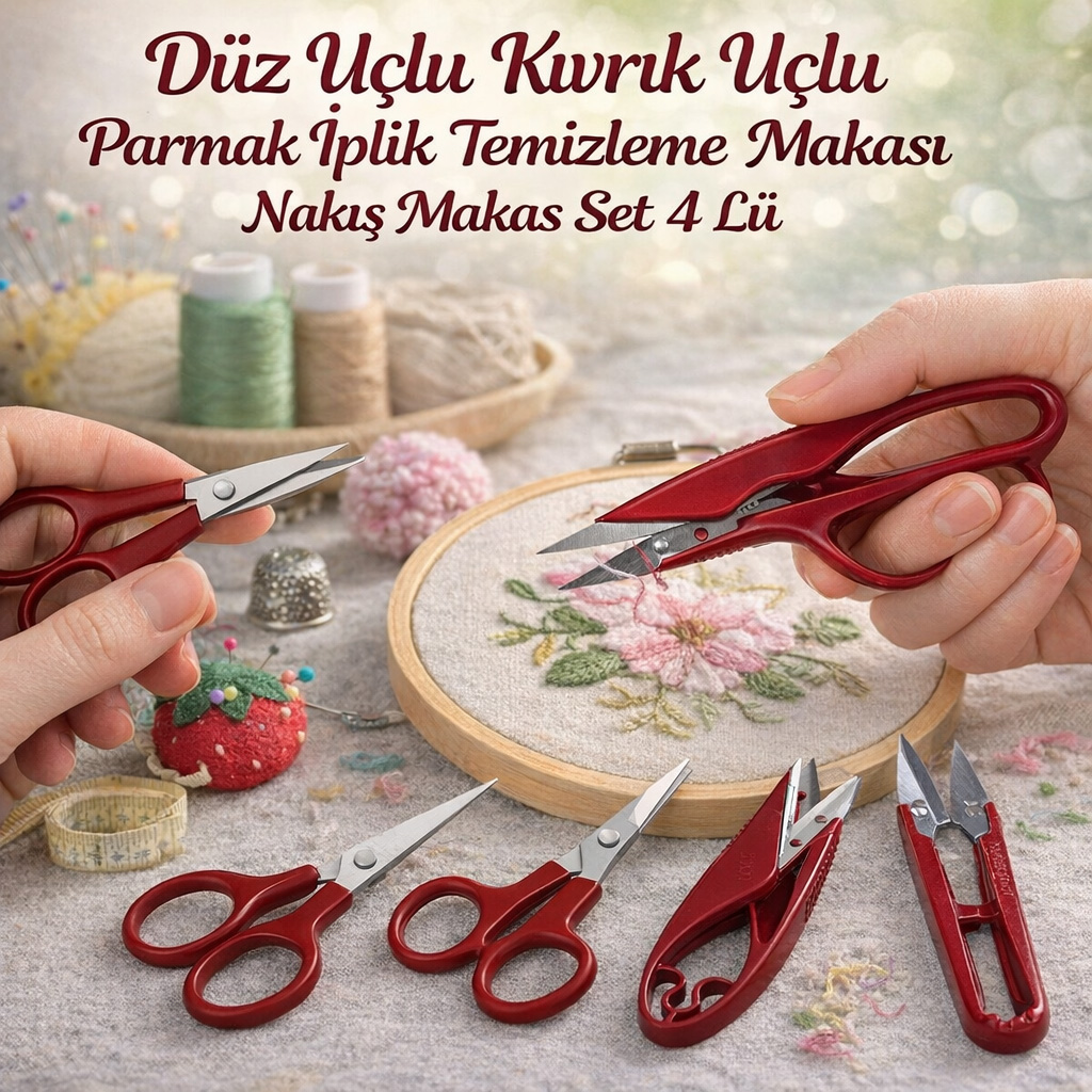 D�z U�lu K�vr�k U�lu Parmak �plik Temizleme Makas� Nak�� Makas Set 4 L�