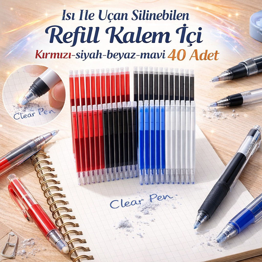 Is� Ile U�an Silinebilen Refill Kalem I�i K�rm�z�-siyah-beyaz-mavi 40 Adet
