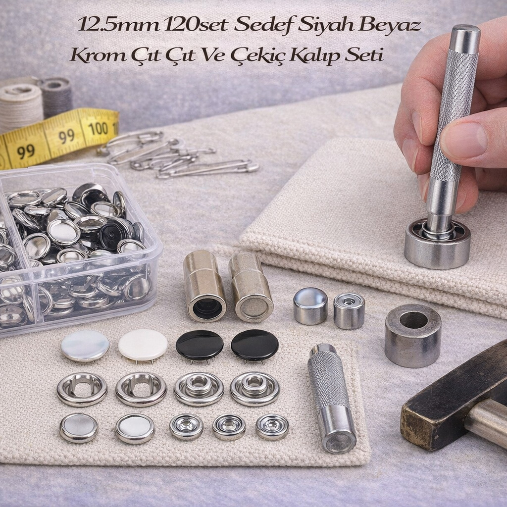 12.5mm 120set Sedef Siyah Beyaz Krom ��t ��t Ve �eki� Kal�p Seti