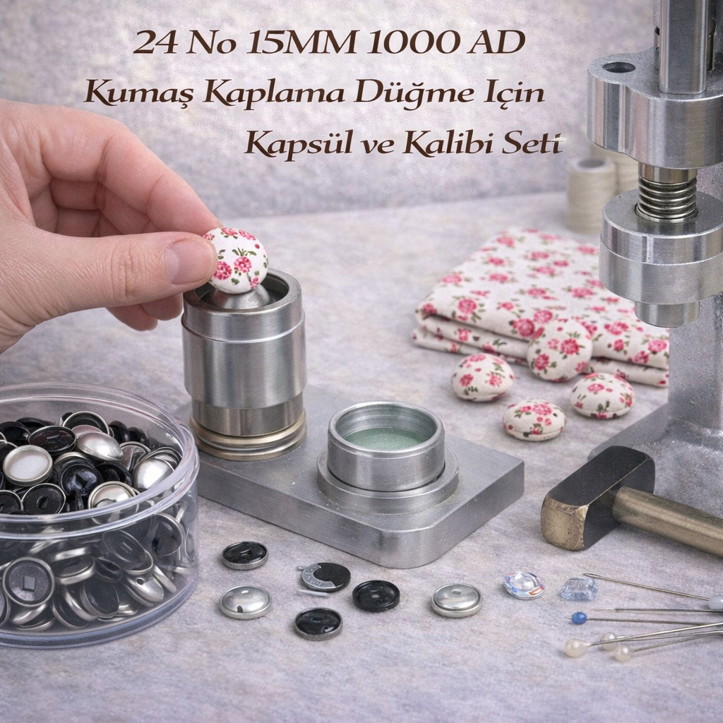 24 No 15MM 1000 AD Kuma� Kaplama D��me Basma I�in Kaps�l ve Kal�b� Set