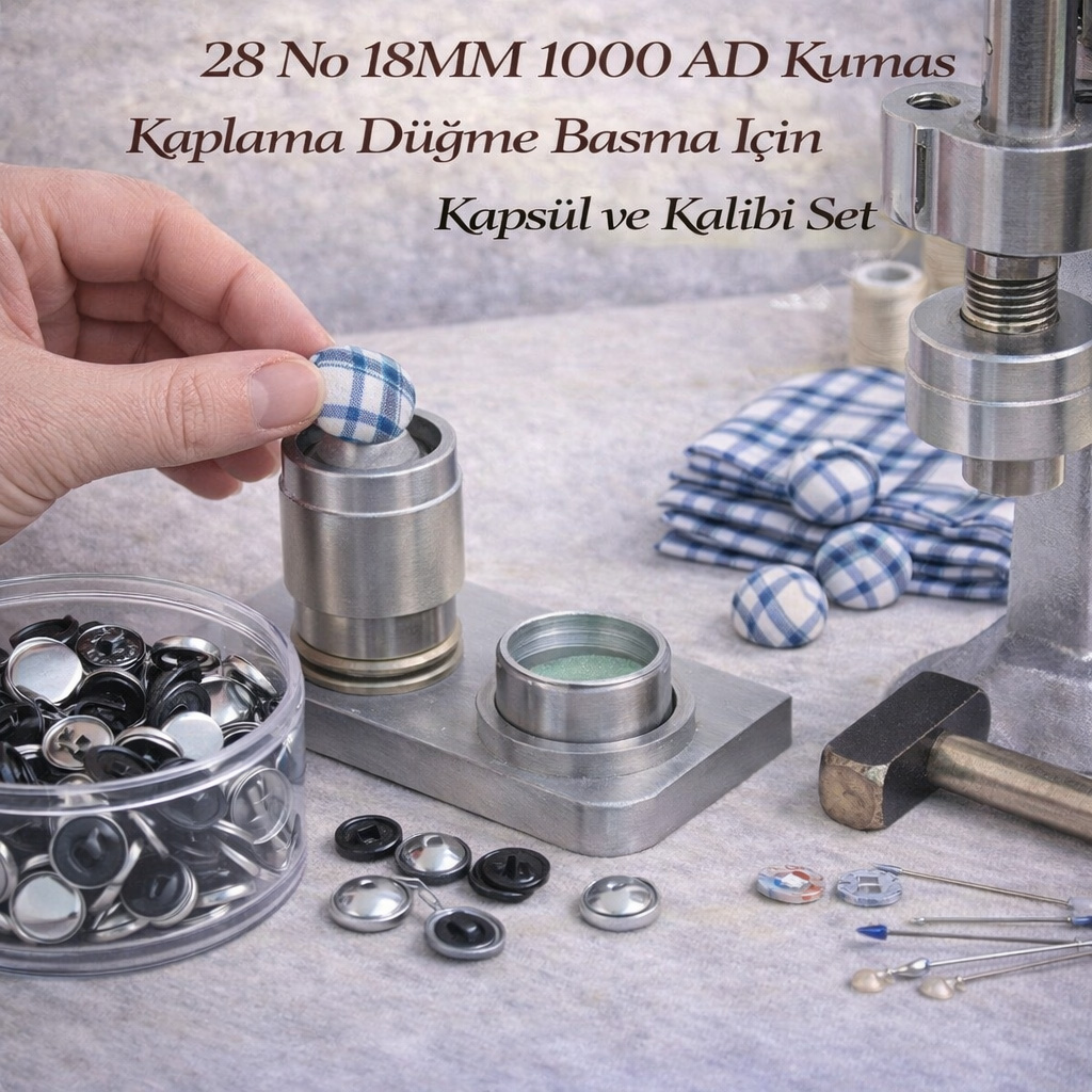 28 No 18MM 1000 AD Kumaş Kaplama Düğme Basma Için Kapsül ve Kalıbı Set